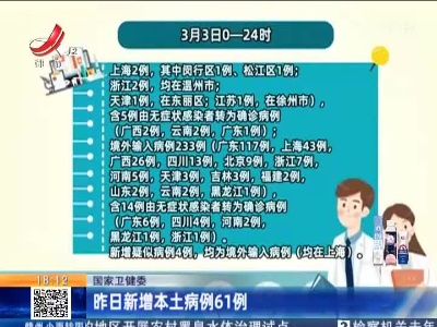 国家卫健委：昨日新增本土病例61例