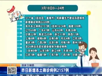 国家卫健委：昨日新增本土确诊病例2157例