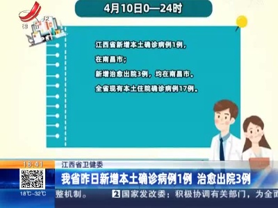 江西省卫健委：我省昨日新增本土确诊病例1例 治愈出院3例