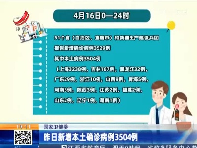 国家卫健委：昨日新增本土确诊病例3504例