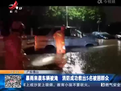 广东佛山：暴雨来袭车辆被淹 消防成功救出5名被困群众