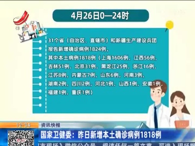 国家卫健委：昨日新增本土确诊病例1818例