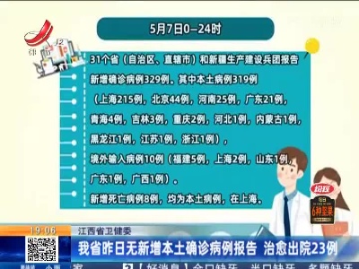 江西省卫健委：我省昨日无新增本土确诊病例报告 治愈出院23例