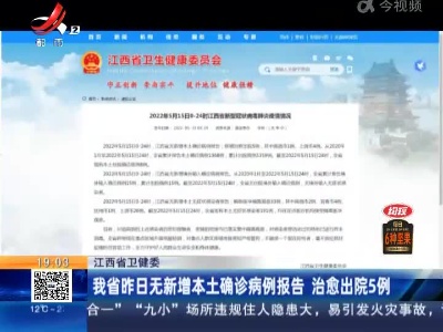 江西省卫健委：我省昨日无新增本土确诊病例报告 治愈出院5例