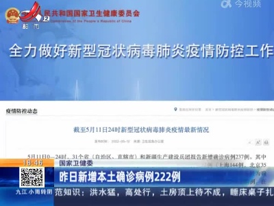 国家卫健委：昨日新增本土确诊病例222例