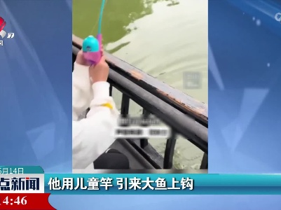 他用儿童竿 引来大鱼上钩
