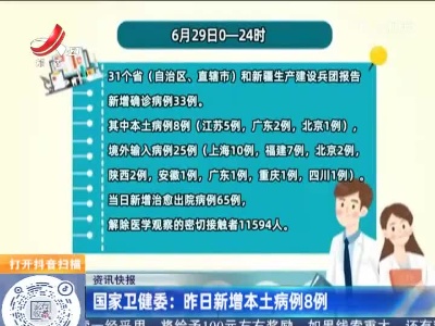 国家卫健委：昨日新增本土病例8例