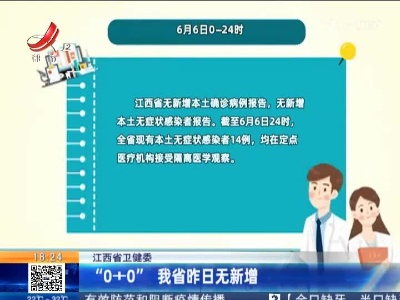 江西省卫健委：“0+0”我省昨日无新增