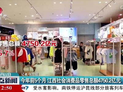 今年前5个月 江西社会消费品零售总额4750.2亿元