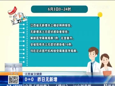 江西省卫健委：0+0 昨日无新增