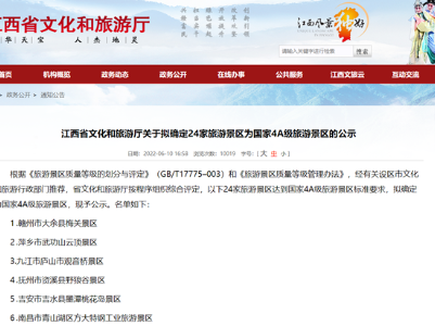 吉安8家旅游景区拟获批“国家4A级旅游景区”