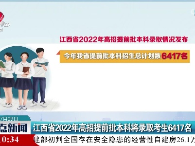 江西省2022年高招提前批本科将录取考生6417名