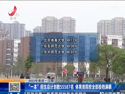 【2022年高招】江西：“一本”招生总计划数55587名 体育类院校全部投档满额