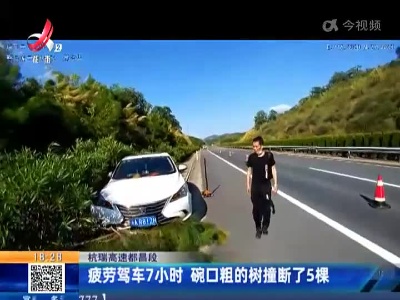 杭瑞高速都昌段：疲劳驾车7小时 碗口粗的树撞断了5棵