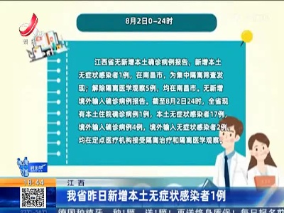 江西：我省昨日新增本土无症状感染者1例