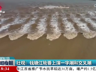 壮观！钱塘江轮番上演一字潮和交叉潮