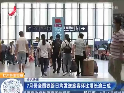 7月份全国铁路日均发送旅客环比增长逾三成