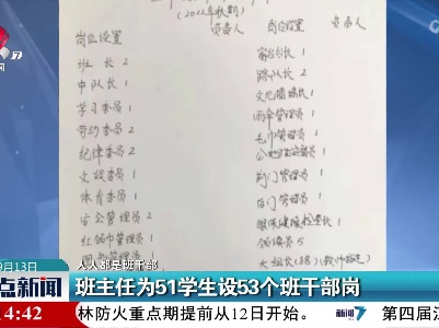 【人人都是班干部】班主任为51学生设53个班干部岗