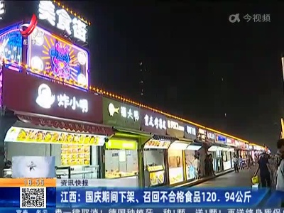 江西：国庆期间下架、召回不合格食品120.94公斤
