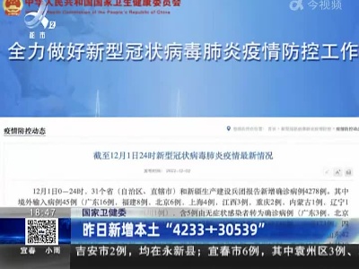 国家卫健委：昨日新增本土“4233+30539”