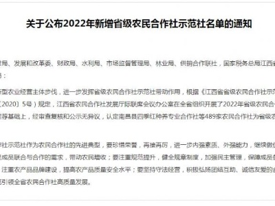 九江66家上榜！2022年新增省级农民合作社示范社公布