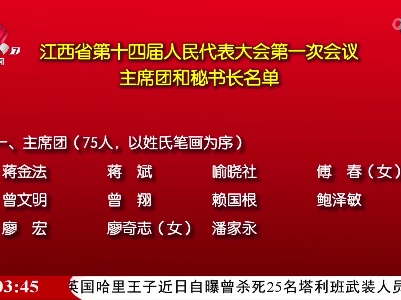 江西省第十四届人民代表大会第一次会议主席团和秘书长名单