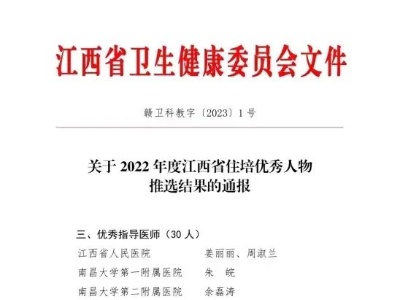 【喜讯】南昌大学第四附属医院3人获评2022年度江西省住培优秀人物