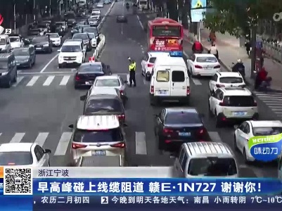 浙江宁波：早高峰碰上线缆阻道 赣E·1N727 谢谢你！