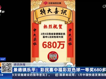 景德镇乐平：彩民喜中福彩双色球一等奖680多万元
