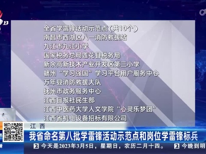 江西：我省命名第八批学雷锋活动示范点和岗位学雷锋标兵