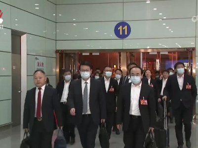 出席十四届全国人大一次会议的江西代表团返赣