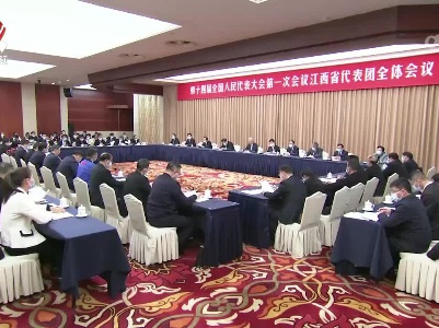 十四届全国人大一次会议江西省代表团举行全体会议 推选尹弘为团长 叶建春为副团长