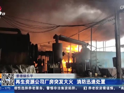 景德镇乐平：再生资源公司厂房突发大火 消防迅速处置