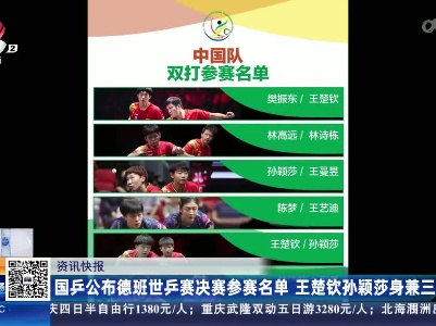 国乒公布德班世乒赛决赛参赛名单 王楚钦孙颖莎身兼三项