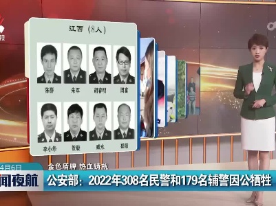 【金色盾牌 热血铸就】公安部：2022年308名民警和179名辅警因公牺牲