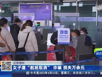 江苏扬州：女子遭“航班取消”诈骗 损失万余元