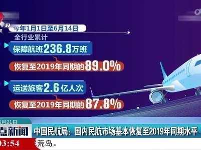 中国民航局：国内民航市场基本恢复至2019年同期水平