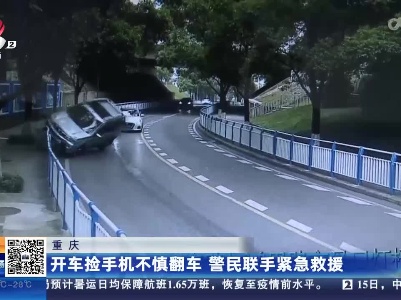 重庆：开车捡手机不慎翻车 警民联手紧急救援