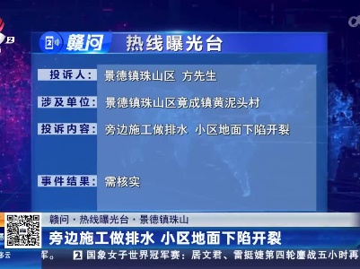 【赣问·热线曝光台】景德镇珠山：旁边施工做排水 小区地面下陷开裂