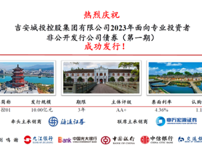 喜报！吉安城投控股集团有限公司2023年面向专业投资者非公开发行公司债券（第一期）成功发行