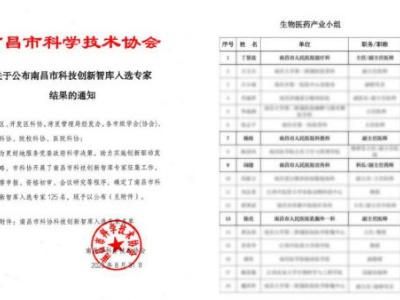 南昌市人民医院四名专家入选南昌市科技创新智库