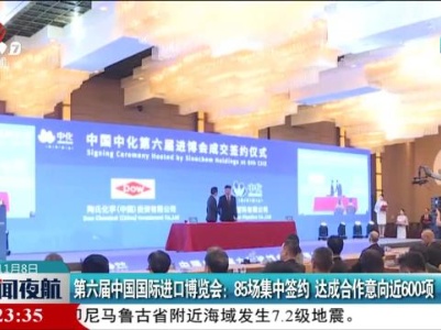第六届中国际进口博览会：85场集中签约 达成合作意向近600项