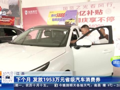 江西：下个月 发放1953万元省级汽车消费券