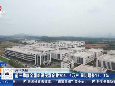 前三季度全国新设民营企业706.5万户 同比增长15.3％