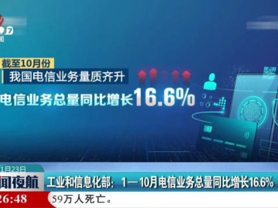 工业和信息化部：1-10月电信业务总量同比增长16.6%