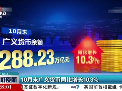 10月末广义货币同比增长10.3%