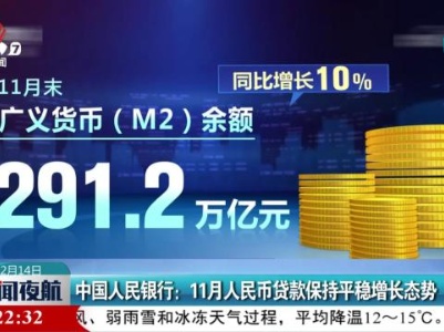中国人民银行：11月人民币贷款保持平稳增长态势