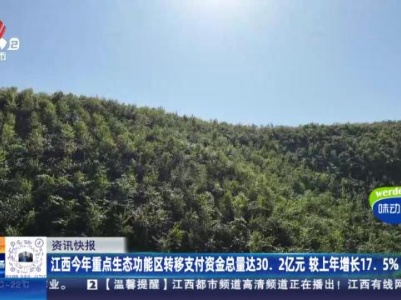 江西今年重点生态功能区转移支付资金总量达30.2亿元 较上年增长17.5%