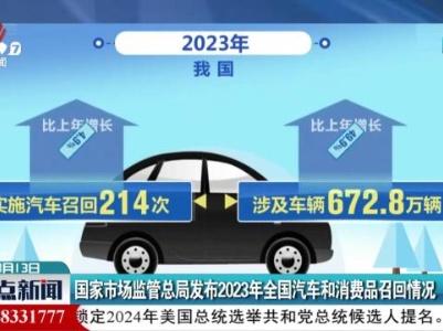 国家市场监管总局发布2023年全国汽车和消费品召回情况