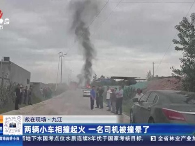【救在现场】九江：两辆小车相撞起火 一名司机被撞晕了